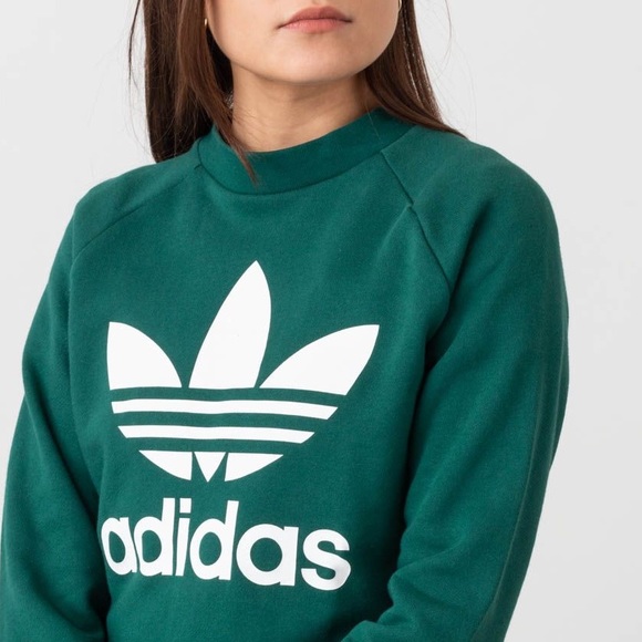 SWEATSHIRT ADIDAS TREFOIL CREWNECK in Collegiate Green Small - Picture 2 of 12